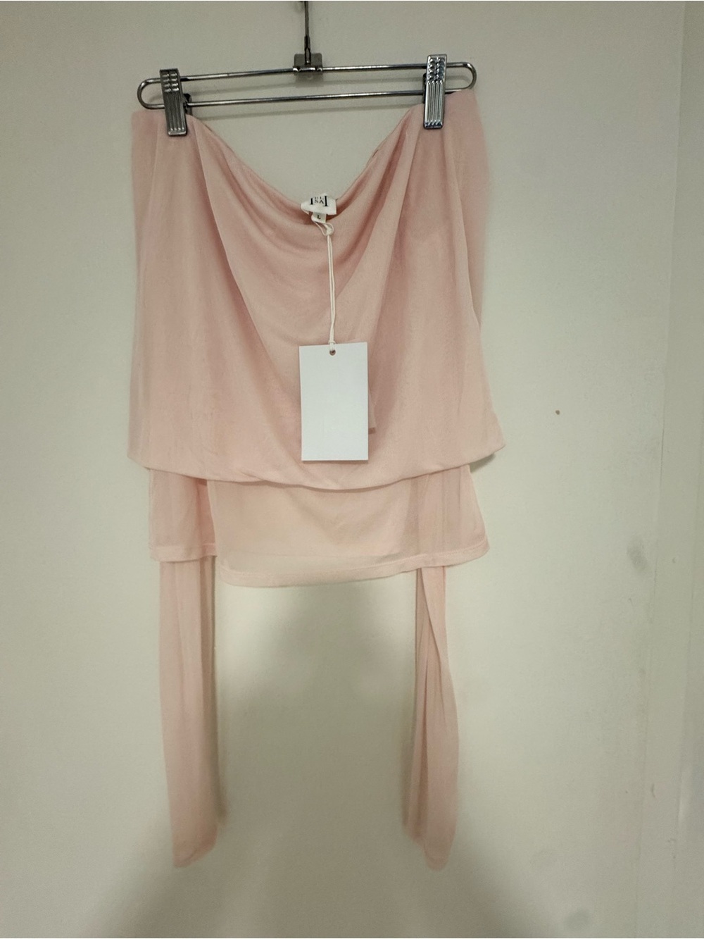 NWT-HELSA SHEER KNIT OFF THE SHOULDER TOP IN BALLET PINK- SIZE L- 100% VISCOSE - Picture 4 of 7